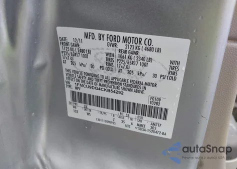 2012 Ford Escape Xlt from USA, damaged, VIN 1FMCU9DG4CKB54292